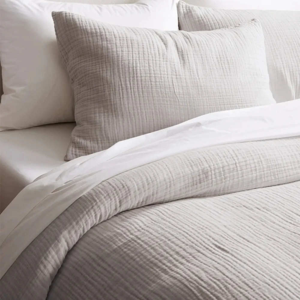 NWT Quince Organic Cotton Airy Gauze Fog Gray Duvet Cover Set! Full/ Queen (672)